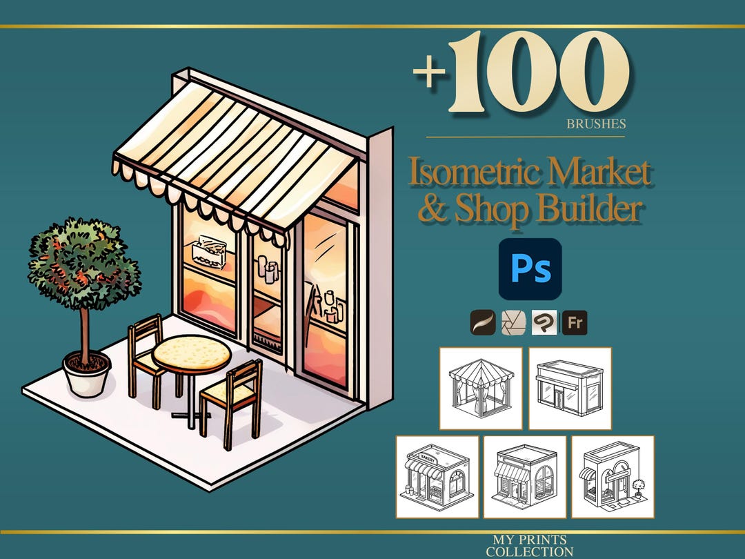 Isometric Market and Shop Builder Photoshop Brushes & Procreate Stamps ...