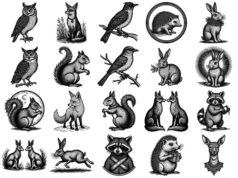 Woodland Winter Animals Woodcut Photoshop Brushes & Procreate Stamps ...