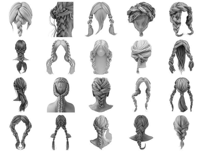 3D Braided Hair Dual Color Procreate Stamp Brushes - 100+ Stamps ...