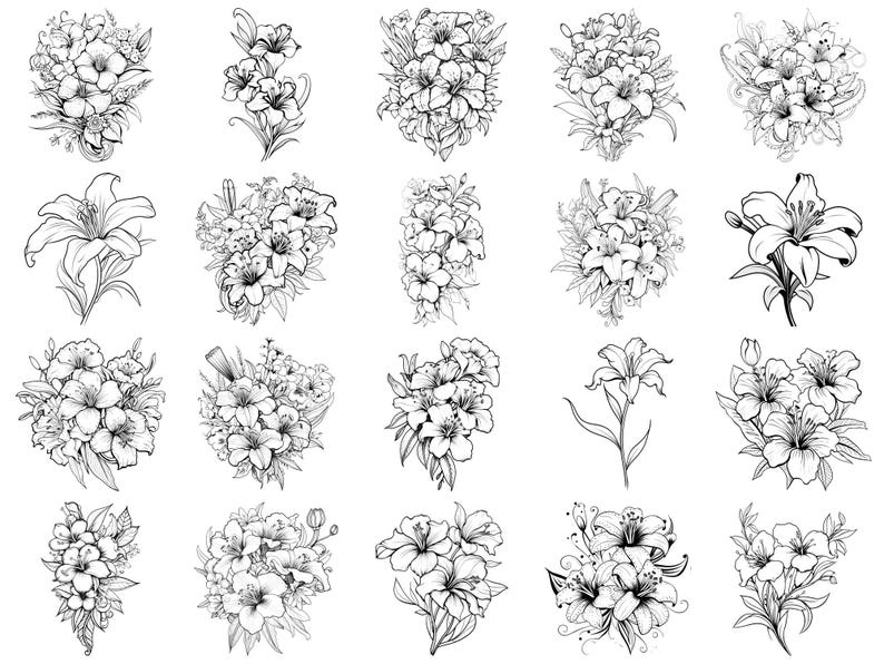 Lily Procreate Stamps & Photoshop Brushes – 100+ Flower Botanical ...