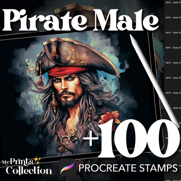 100+ Procreate Pirate Male Stamps, Fantasy Creatures DND Magical Whimsical, Digital Download, Digital Art Supply, Procreate Brush