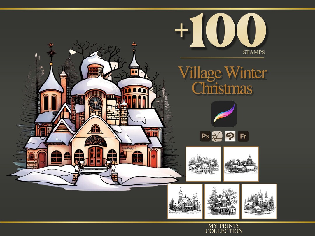 Winter Village Christmas Procreate Stamps & Photoshop Brushes – 100 ...