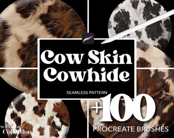 100+ Procreate Skin Cow Cowhide Brushes, Abstract Seamless Pattern Texture Overlay Brushes, Procreate Animal Carpet