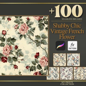 Shabby Chick French Flower Procreate Texture Brush & Photoshop PAT Pattern - 100+ Seamless Texture Brushset, Digital Texture Design Tool