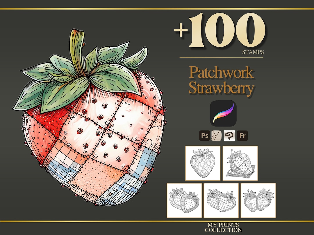 Strawberry Picnic Patchwork Procreate Stamps & Photoshop Brushes – 100 ...