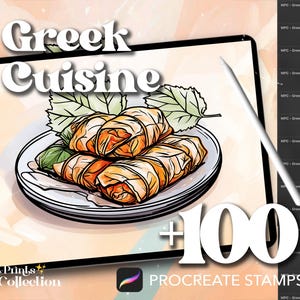 Greek Cuisine Procreate Stamps: Food Illustrations, Line Art Brushes (Digital Download)
