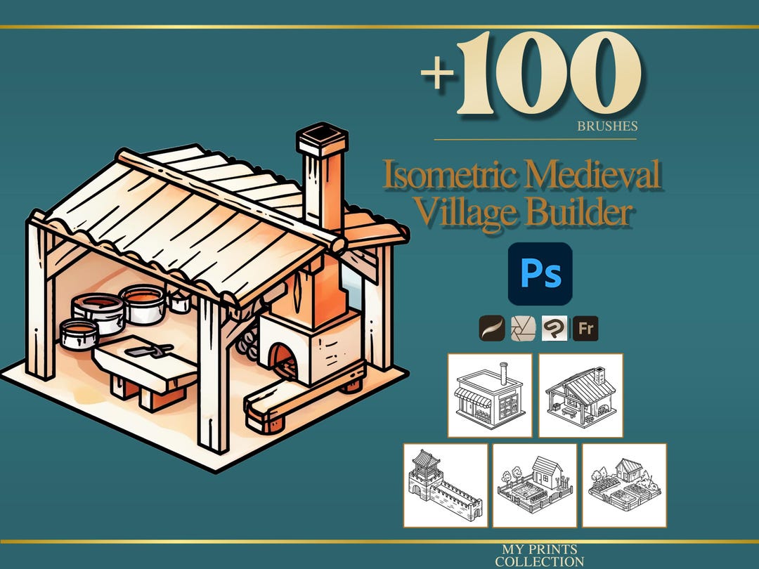 Buy Isometric Medieval Village Builder Photoshop Brushes & Procreate ...