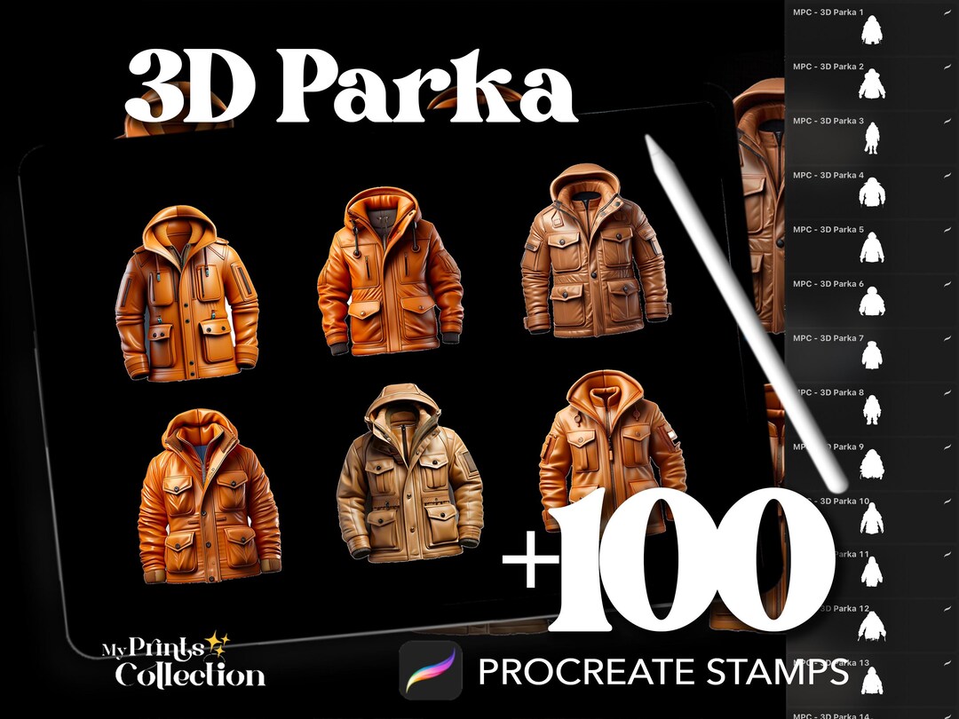 3D Parka Dual Color Procreate Stamp Brushes - 100+ Stamps Brushset for ...