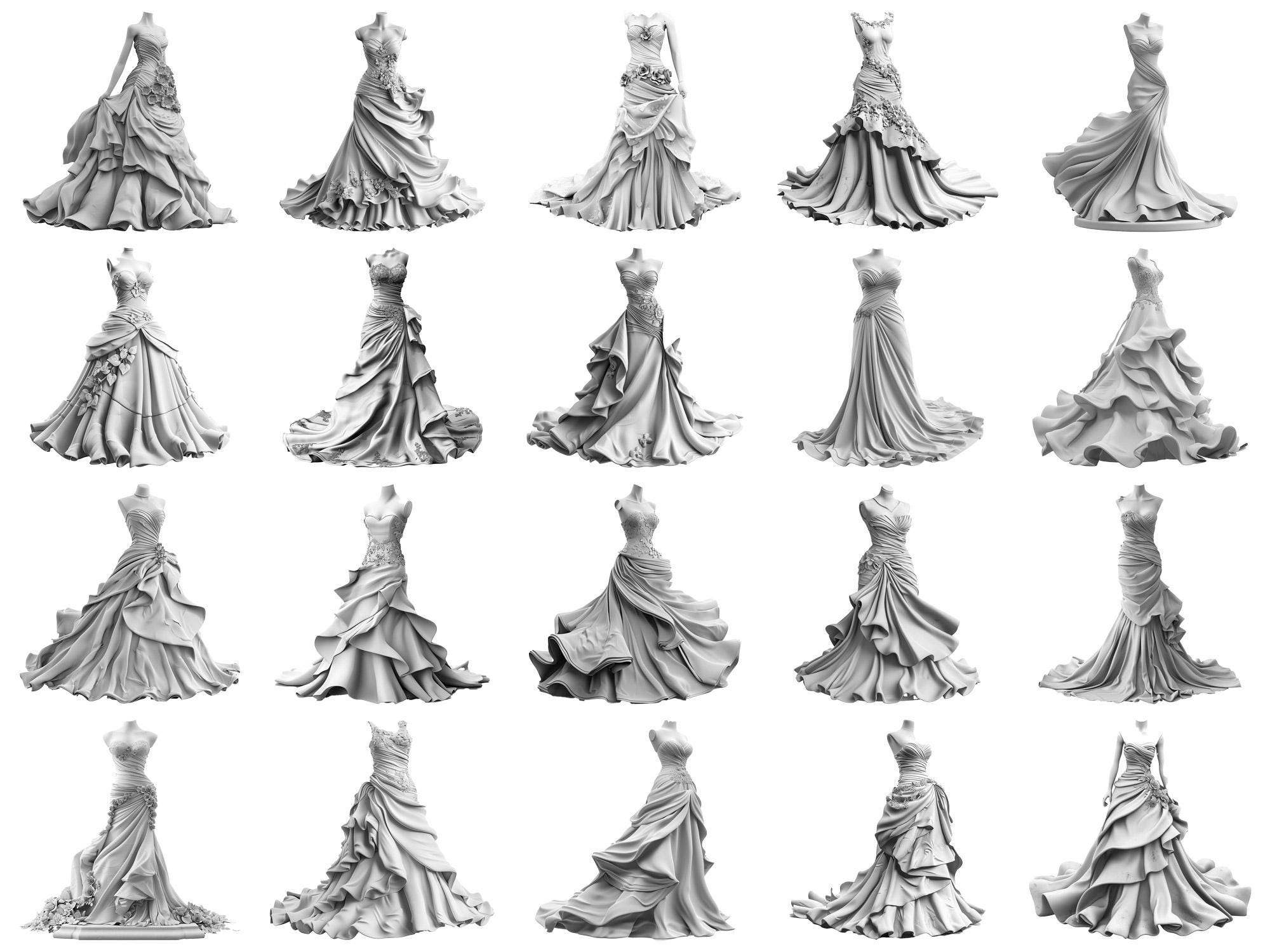 3D Wedding Dress Dual Color Procreate Stamp Brushes - 100+ Stamps ...