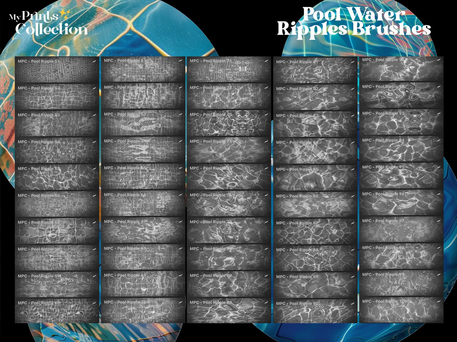 100+ Water Pool Ripples Procreate Brushes: Seamless Texture Overlays ...