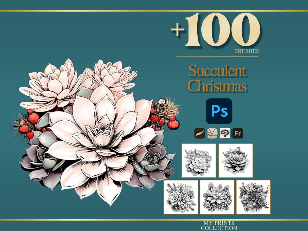 Succulent Christmas Photoshop Brushes & Procreate Stamps – 100+ Tattoo ...