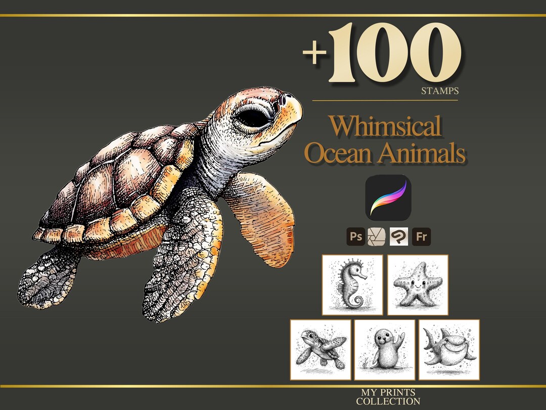 Whimsical Ocean Animals Procreate Stamps & Photoshop Brushes – 100 ...