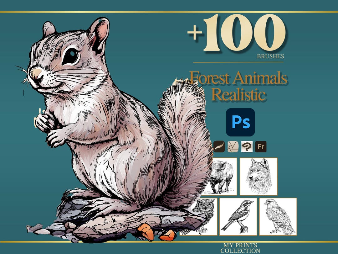 Forest Animals Realistic Photoshop Brushes & Procreate Stamps – 100 ...