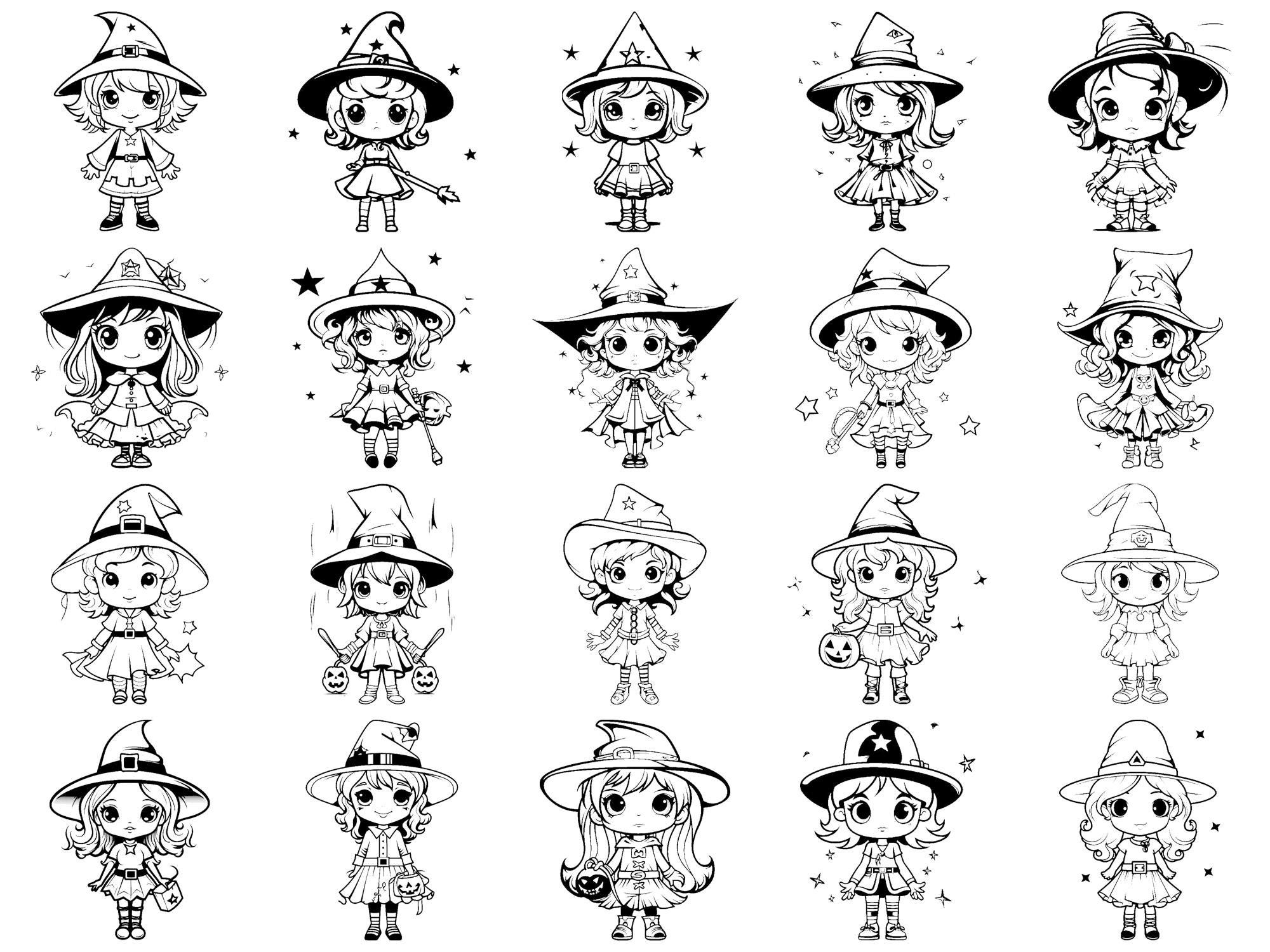 Witch Chibi Halloween Procreate Stamps & Photoshop Brushes – 100 ...