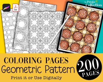 200 Geometric Pattern Coloring Pages | Procreate Coloring | Printable | Zentangle | Square | Rectangle | Mindfulness | Adults & Kids