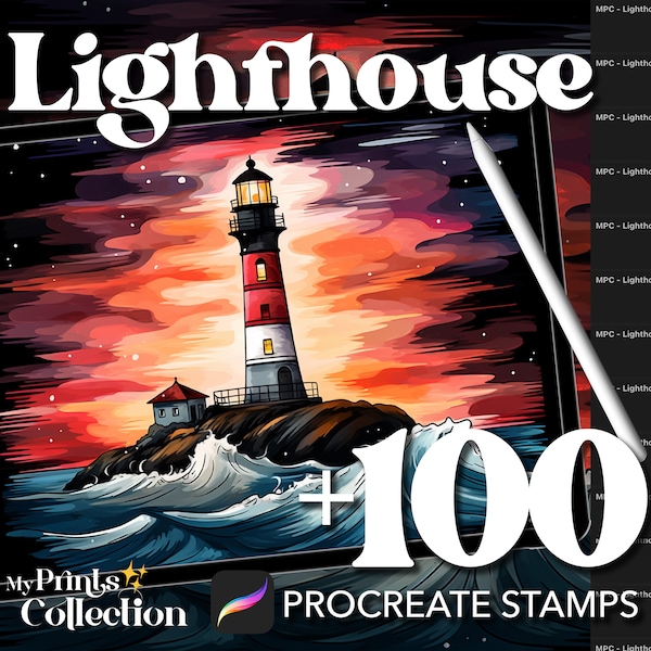 Plus de 100 tampons Procreate Lighthouse, Nature Enchanted Coast Seaside MDN Magique Fantaisiste, Téléchargement numérique, Fourniture numérique, Brosse Procreate