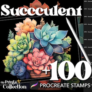 100+ Procreate Succulent Stamps, Floral Flower Nature Botanical Home Decor Design, Digital Download, Digital Art Supply, Procreate Brush