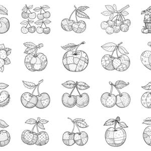 Cherry Patchwork Procreate-stämplar och Photoshop-penslar – 100+ modequilttexturer, tatueringar, digital konst, clipart, linjekonst, penselpaket bild 7