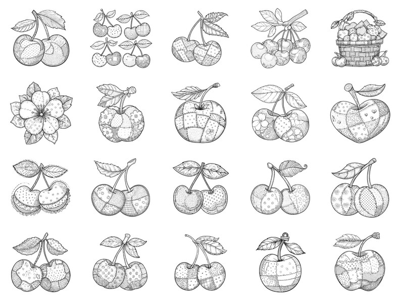 Cherry Patchwork Procreate-stämplar och Photoshop-penslar – 100+ modequilttexturer, tatueringar, digital konst, clipart, linjekonst, penselpaket bild 7