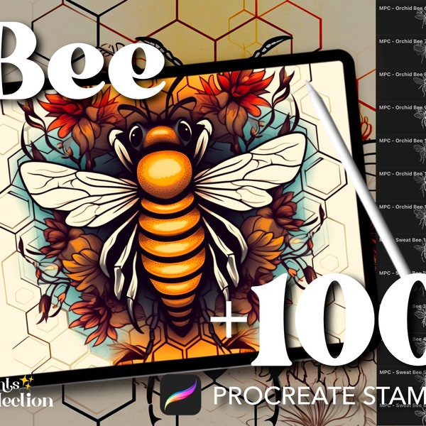 100+ Procreate Bee Tattoo Stamps, Honeybee Insect Bug Nature Illustration, Digital Download, Digital Art Supply, Minimalist Procreate Brush