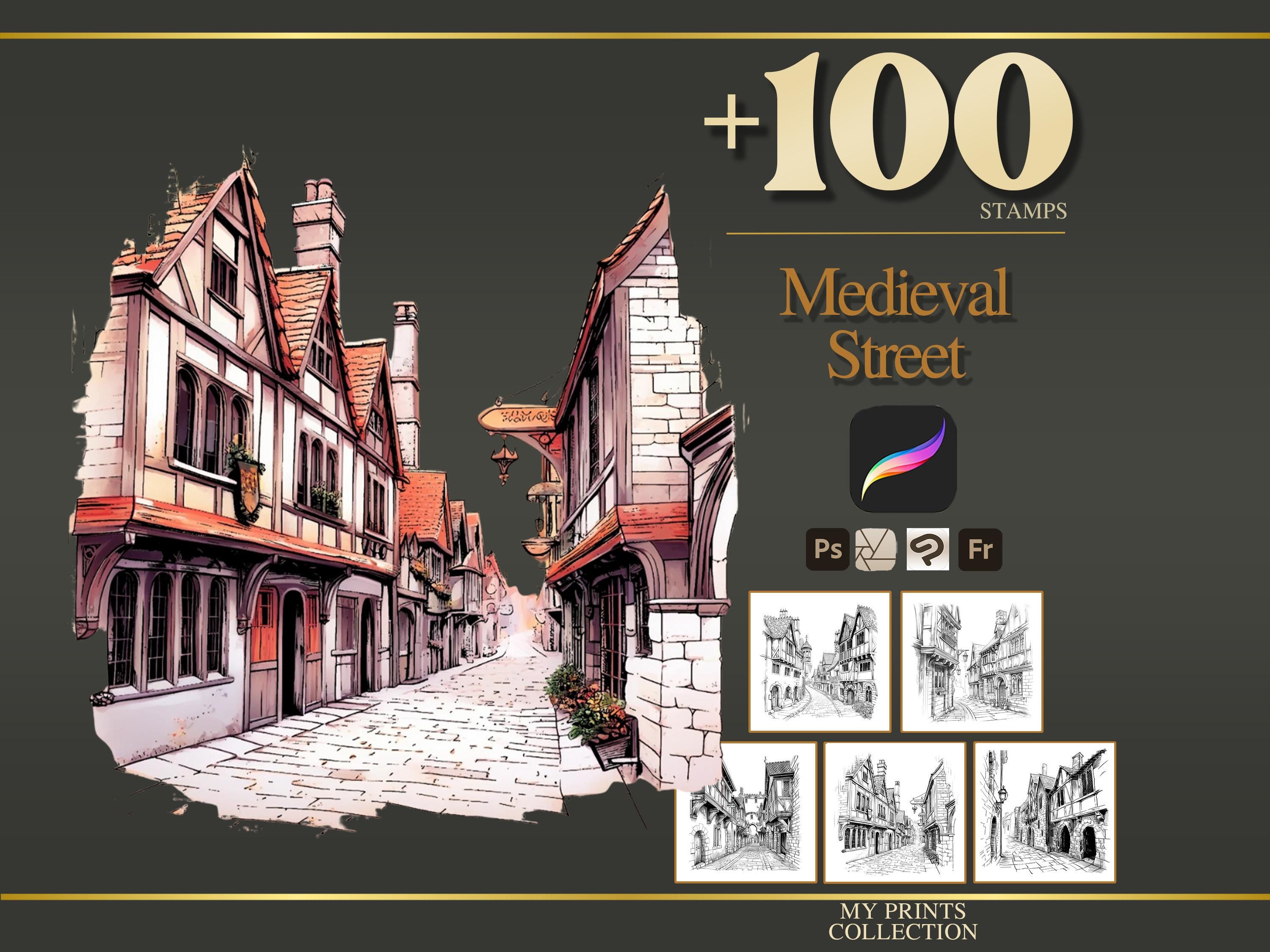 Medieval Street Procreate Stamp & Photoshop Brushes – 100+ Place House ...