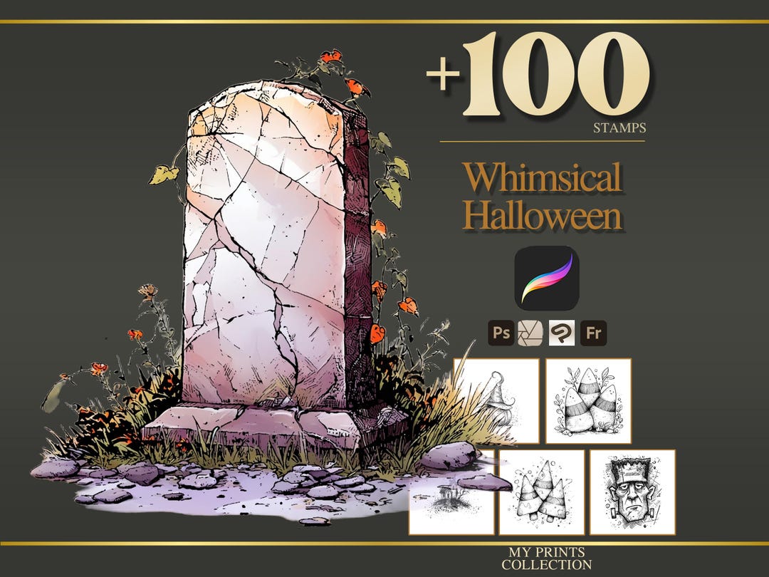 Whimsical Halloween Procreate Stamps & Photoshop Brushes – 100+ Clipart ...