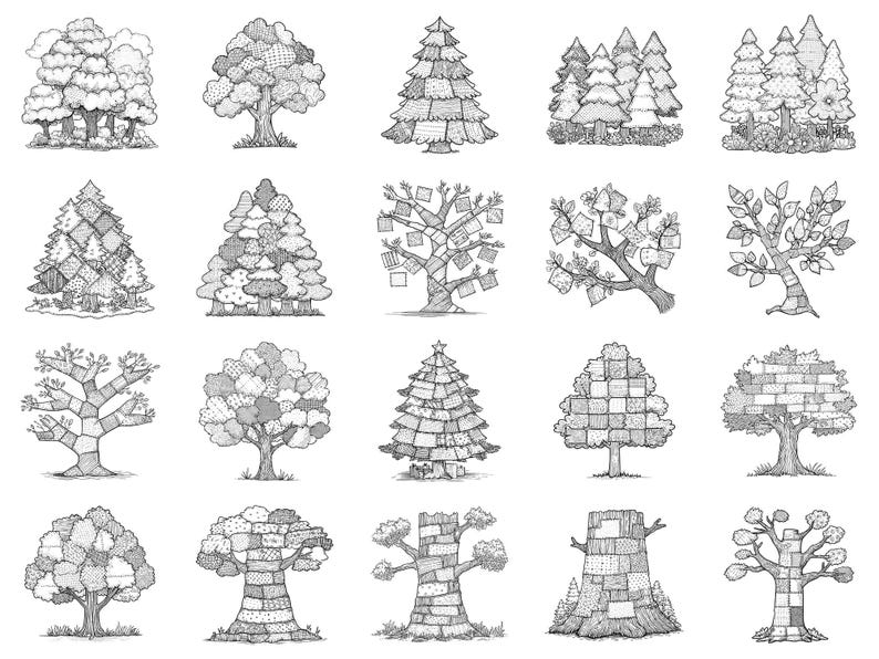 Timbri Procreate e pennelli Photoshop Forest Patchwork: oltre 100 texture per trapunte alla moda, tatuaggi, arte digitale, clipart, disegni al tratto, pacchetto di pennelli immagine 2