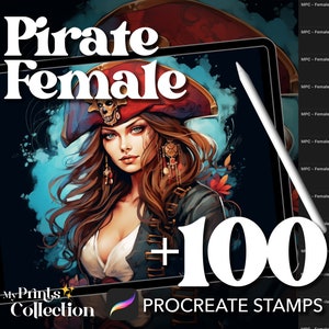 100+ Procreate Pirate Female Stamps, Fantasy Creatures DND Magical Whimsical, Digital Download, Digital Art Supply, Procreate Brush