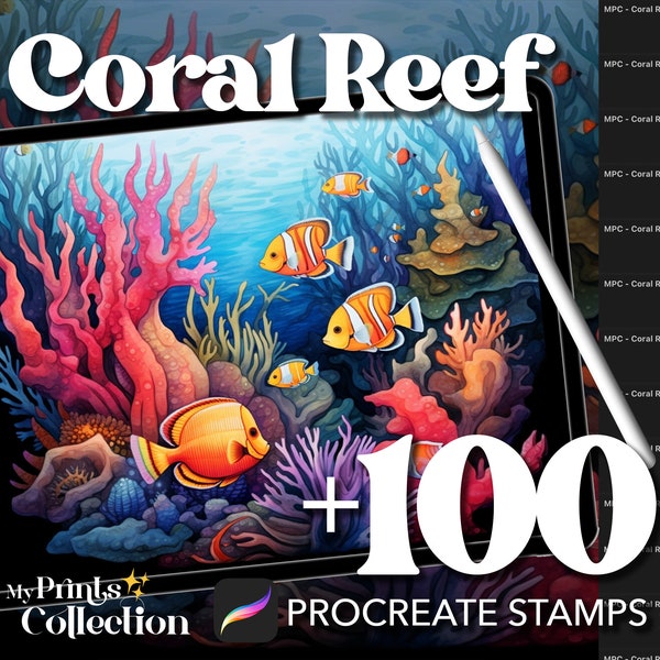 100+ Procreate Coral Reef Stamps, Nature Seaside Ocean Underwater DND Magical Whimsical, Digital Download, Digital Supply, Procreate Brush
