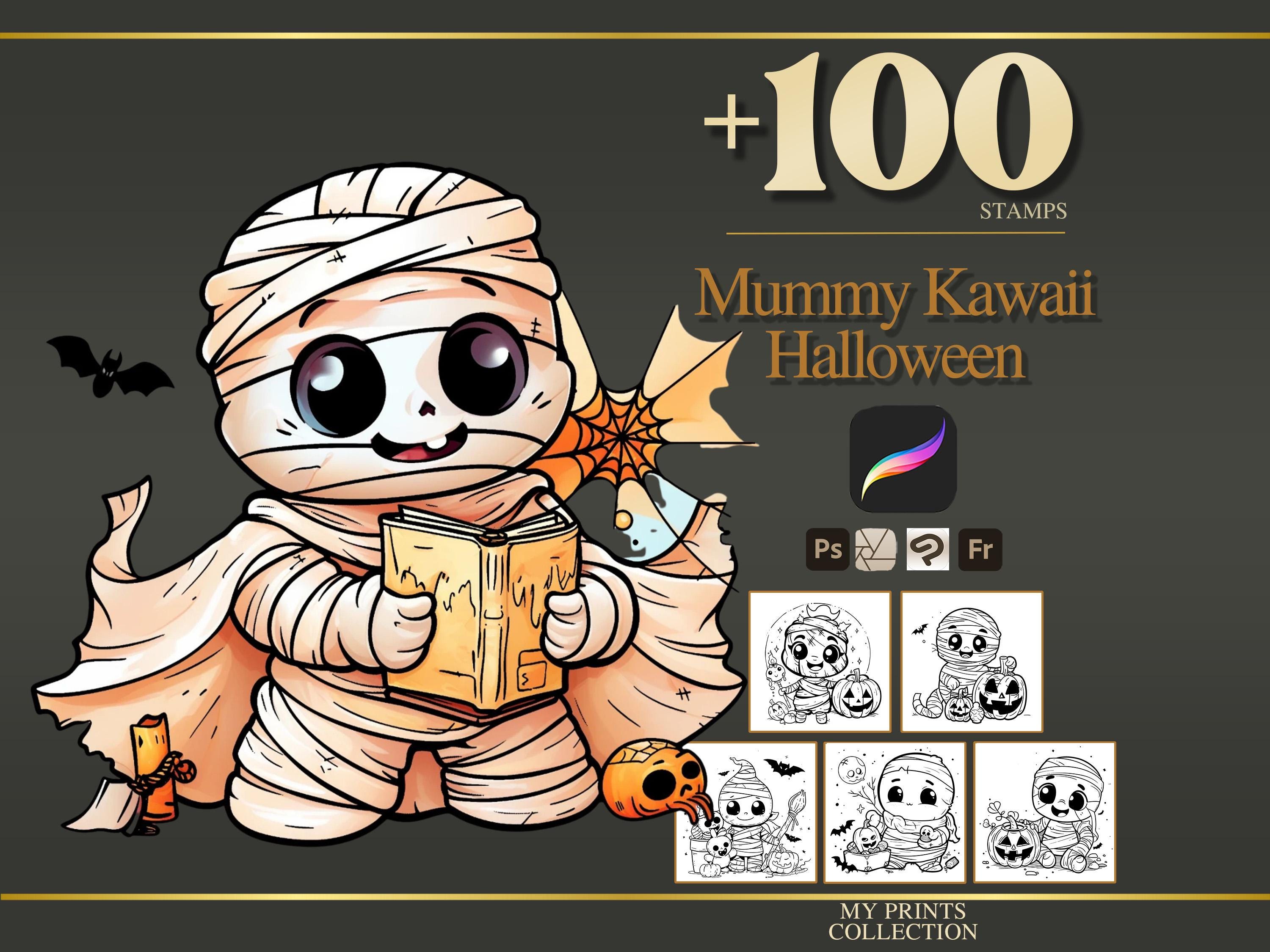 Mummy Kawaii Halloween Procreate Stamps & Photoshop Brushes – 100 ...
