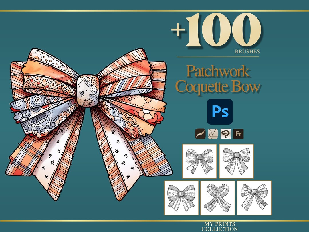 Coquette Bow Patchwork Photoshop Brushes & Procreate Stamps – 100 ...