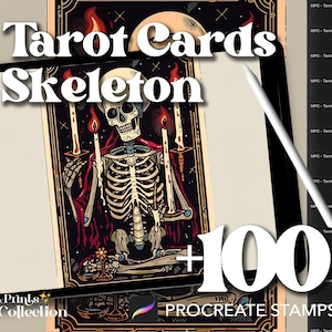 Más de 100 sellos de esqueletos de cartas del tarot para Procreate, Halloween, terror, sobrenatural, descarga digital, material de arte digital, pincel para Procreate
