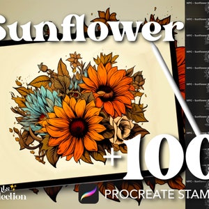 100+ Procreate Sonnenblumenstempel, botanische Blume Floral Natur Wildblumenstrauß Tattoo, digitaler Download, digitale Kunst, Procreate Pinsel