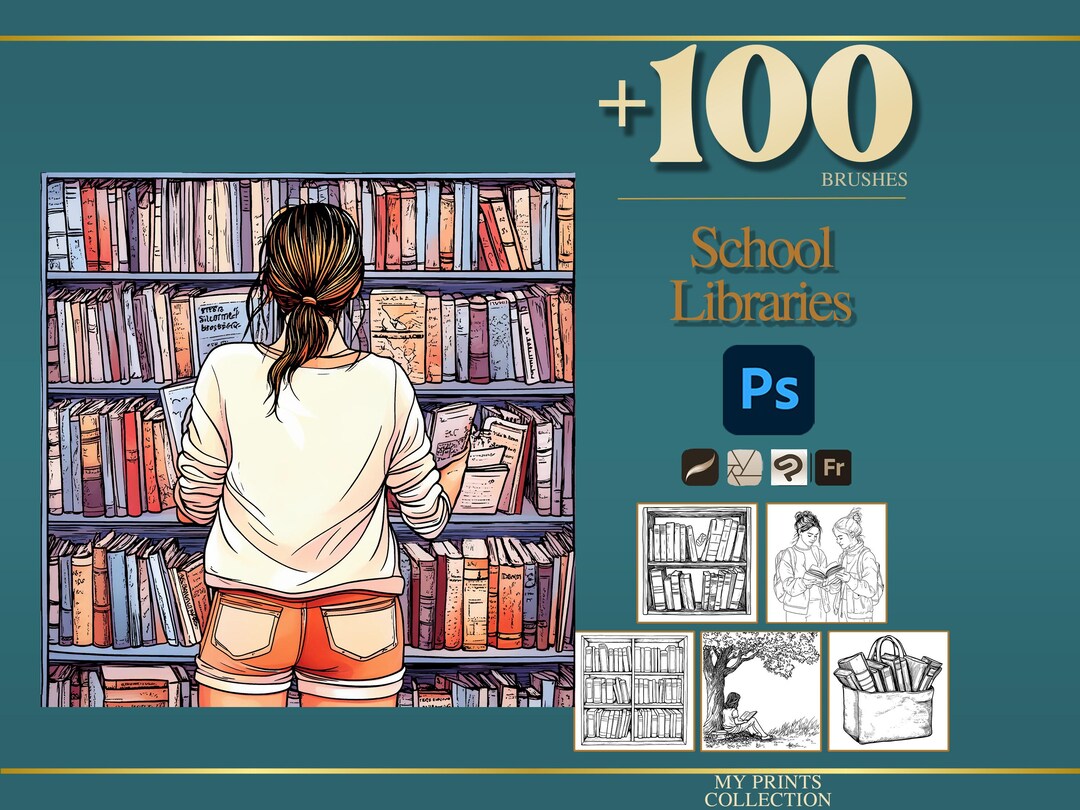 School Libraries Photoshop Brushes & Procreate Stamps – 100+ Tattoo ...