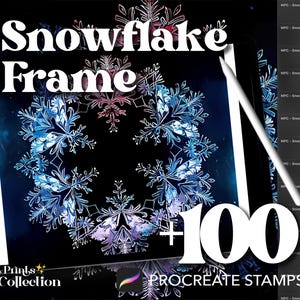 Más de 100 sellos con marcos de copos de nieve para Procreate, nieve mágica, Navidad, invierno, descarga digital, material de arte digital, pincel para Procreate