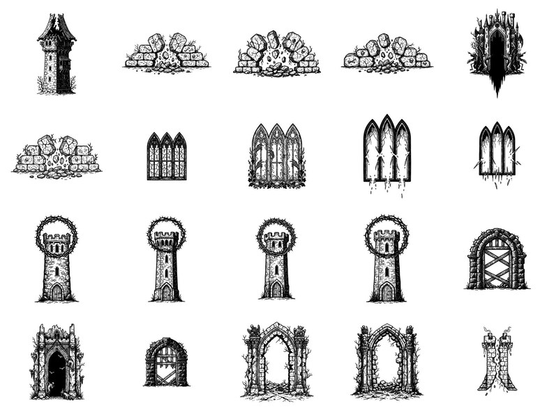 Castle Ruin Gothic Macabre Photoshop Brushes & Procreate Stamps – 100 ...