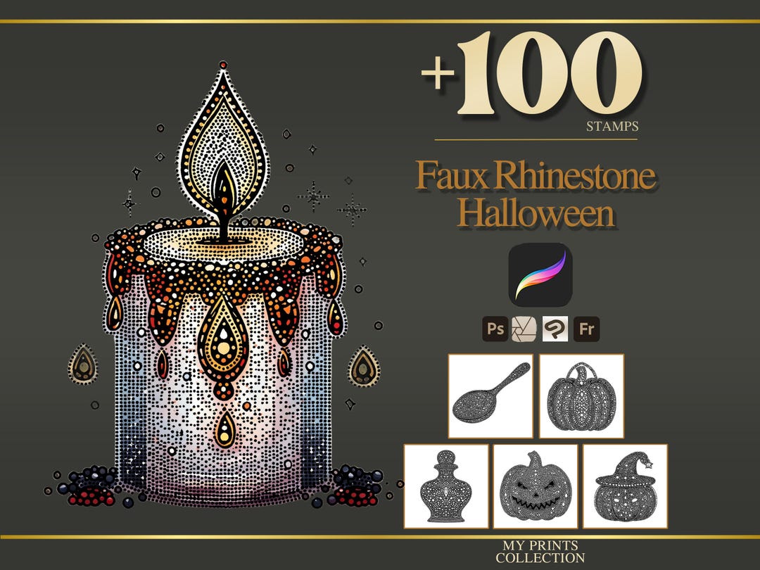 Faux Rhinestone Halloween Procreate Stamps & Photoshop Brushes – 100 ...