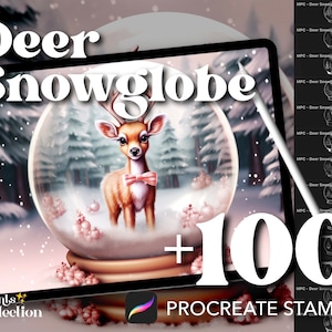 Plus de 100 tampons boule à neige cerf procréer, Kawaii Animal verre neige Noël Noël hiver, téléchargement numérique, fourniture d&#39;art numérique, brosse procréer