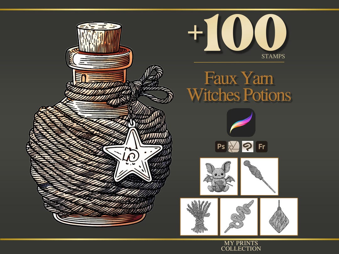Faux Yarn Witches Potions Procreate Stamps & Photoshop Brushes – 100 ...