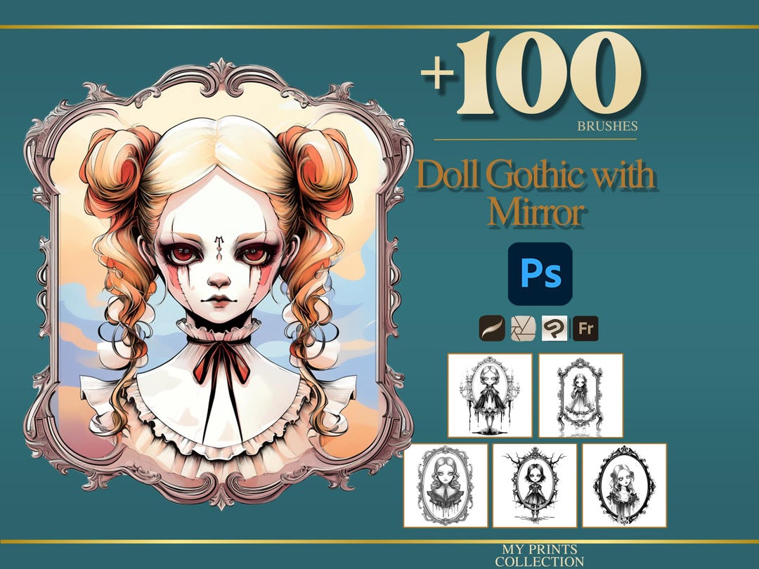 Doll Gothic Mirror Halloween Photoshop Brushes & Procreate Stamps – 100 ...