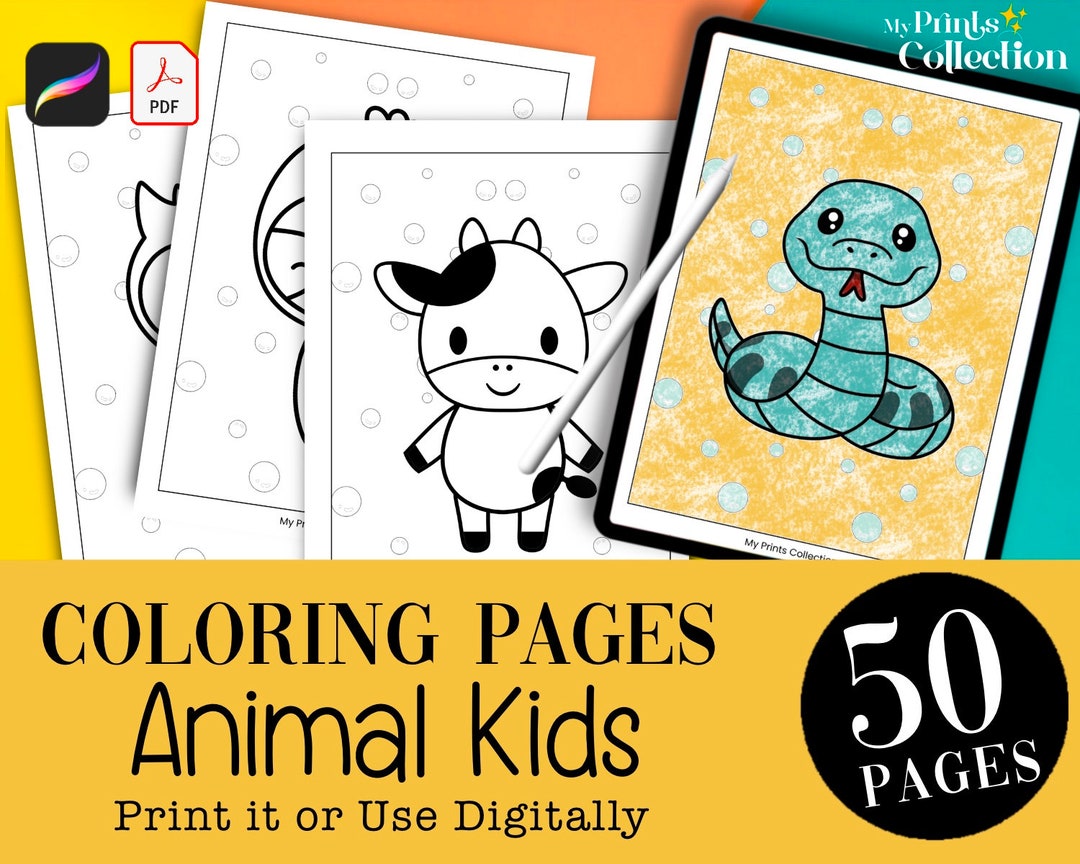 50 Animal Coloring Pages Printable PDF + Procreate Digital Coloring ...