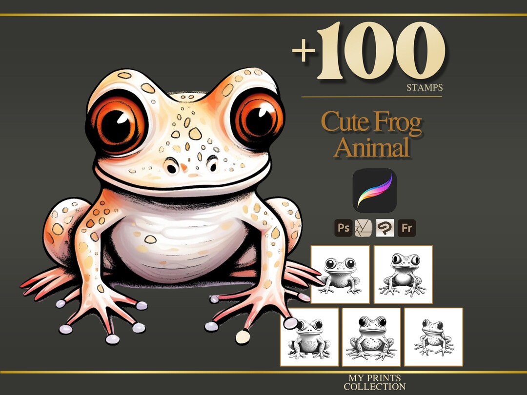 Cute Frog Procreate Stamps & Photoshop Brushes – 100+ Realistic Animal ...