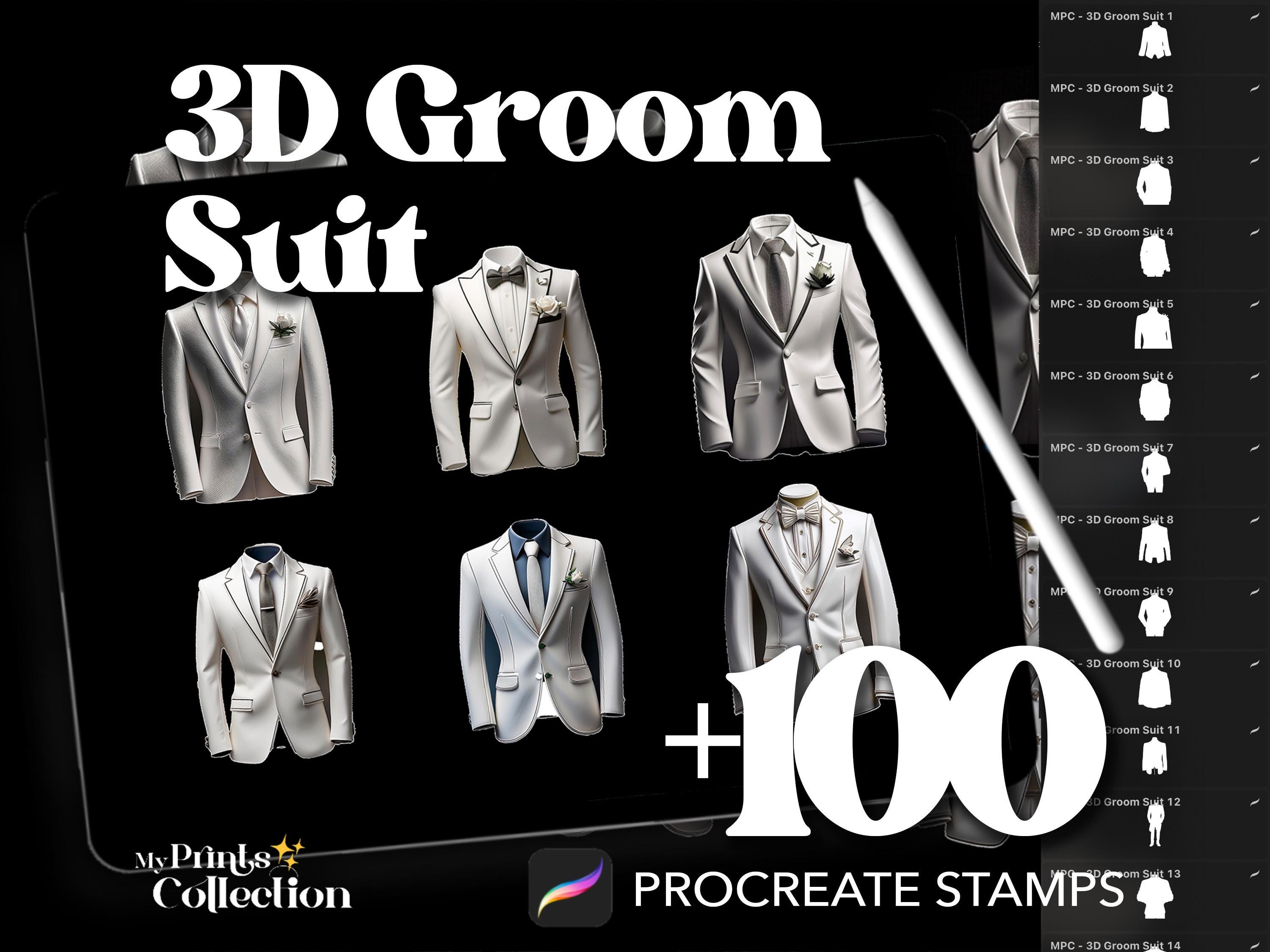 3D Groom Suit Dual Color Procreate Stamp Brushes - 100+ Stamps Brushset ...
