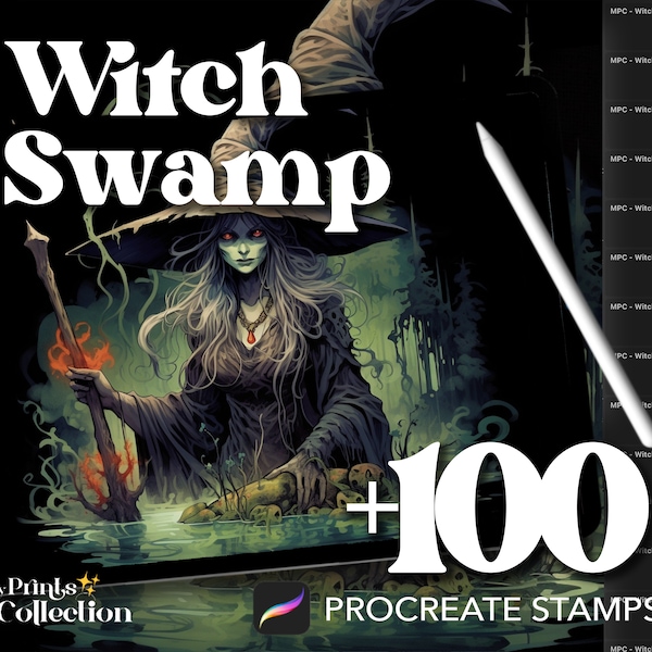 100+ Procreate Witch Swamp Stamps, Fantasy Creatures DND Magical Whimsical, Digital Download, Digital Art Supply, Procreate Brush