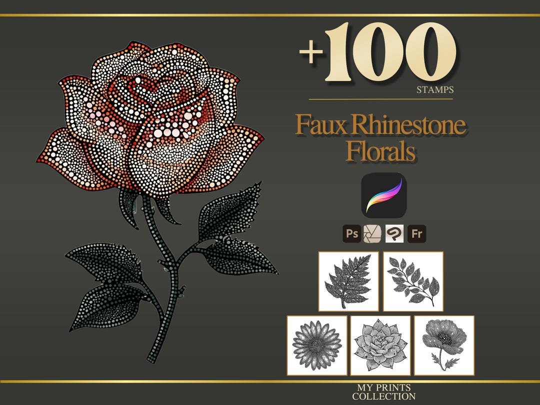 Faux Rhinestone Florals Procreate Stamps & Photoshop Brushes – 100 ...