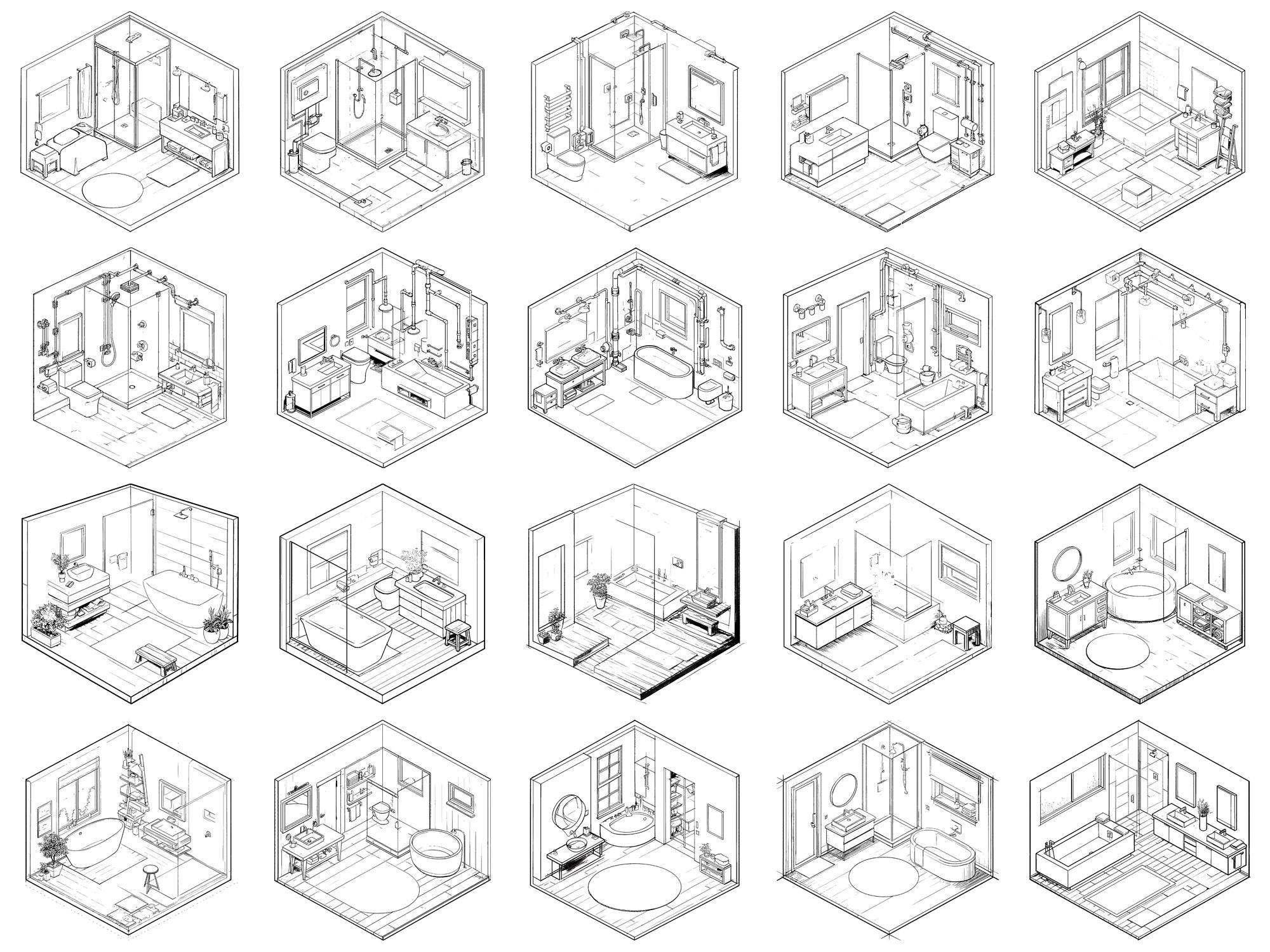 Isometric Bathroom Scene Procreate Stamps & Photoshop Brushes – 100 ...