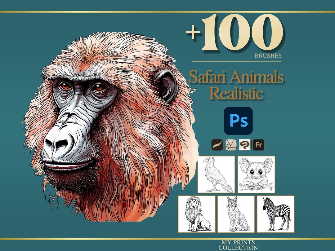 Safari Animals Realistic Photoshop Brushes & Procreate Stamps – 100 ...