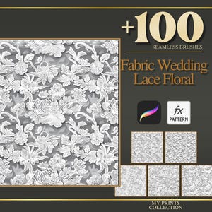 Wedding Lace Floral Fabric Procreate Texture Brush & Photoshop PAT Pattern - 100+ Seamless Texture Brushset, Digital Texture Design Tool