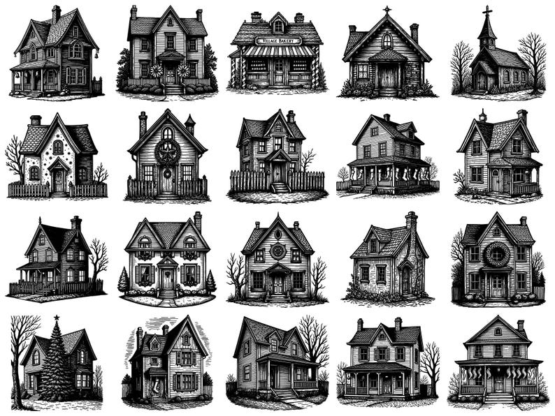 Christmas Village Woodcut Procreate Stamps & Photoshop Brushes – 100 ...