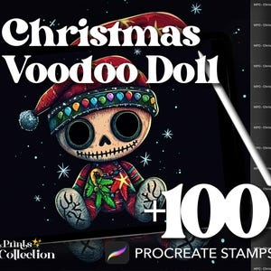 Más de 100 sellos de muñecos vudú navideños de Procreate, nieve mágica, Navidad, invierno, descarga digital, material de arte digital, pincel de Procreate
